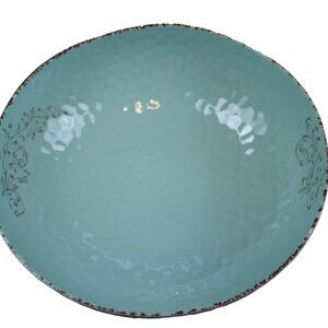 Soho Loft Serving Bowl Light Green Teal Brown Rustic Melamine Large 11.75" NEW